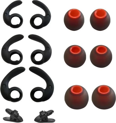 Vista 8 de Aletas universales para los oídos, puntas de repuesto para auriculares, puntas de silicona, 3 pares cada uno, 2 clips de cable