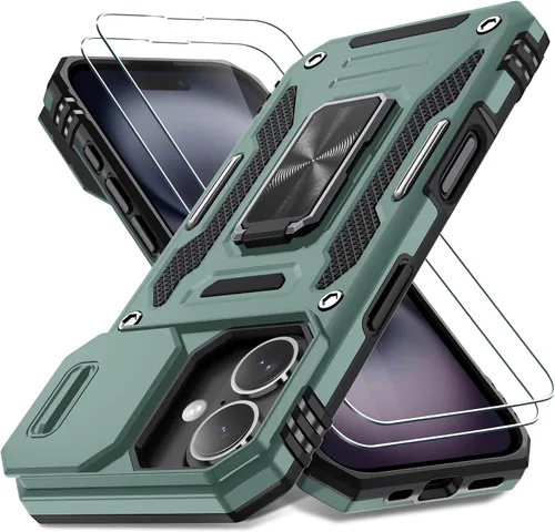 Vista 15 de DEERLAMN Funda para iPhone Air de 6.5 pulgadas con cubierta deslizante para cámara + protector de pantalla (2 paquetes), soporte de anillo giratorio