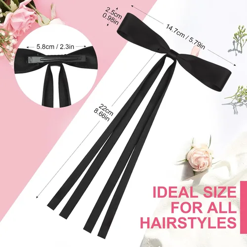Vista 2 de 8 lazos para el cabello de satén sedoso con borla para mujeres, pinzas para el pelo con lazo de borla para soporte de cola de caballo. Lazo de pelo