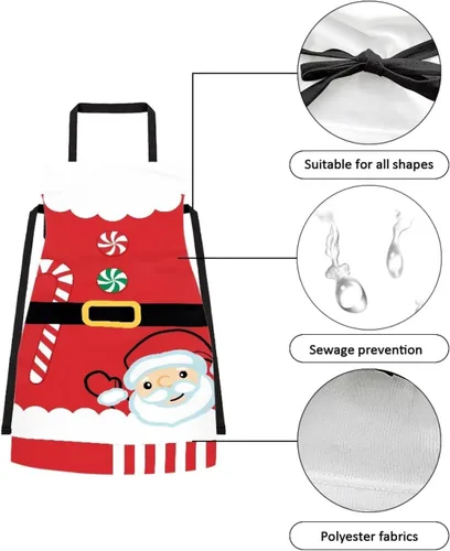 Vista 4 de Dreaweet Delantal de cocina unisex con cuello ajustable de Navidad Bonito Papá Noel.