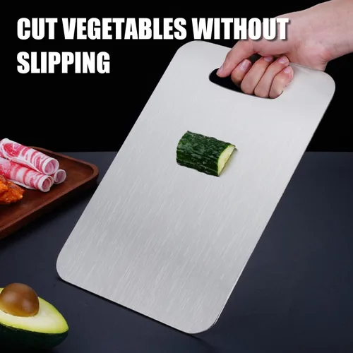 Vista 4 de Tabla de cortar de titanio - Nueva mejora 2025 Tablas de cortar 100% puras de titanio para cocina de doble cara, tabla de cortar Titanware, apta