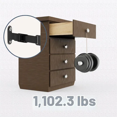 Vista 3 de Anclajes antipunta para muebles (2 juegos), anclaje de pared resistente para muebles, correas ajustables para terremotos, anclajes de muebles
