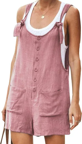 Vista 27 de Yeokou overol casual de verano de lino y algodón para mujer