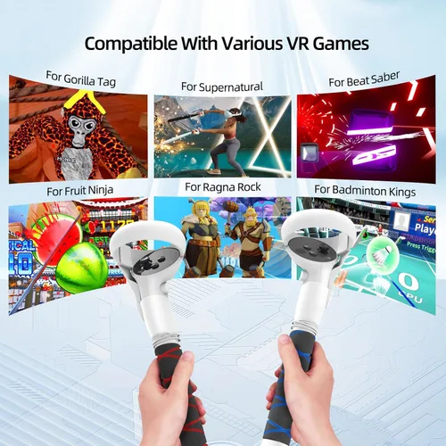 Vista 2 de AMVR Upgraded Handle Attachments Compatible with Oculus Quest 2 Controller Extension Grips, VR Gorilla Tag Long Arms Grips - Beat Saber Handle for