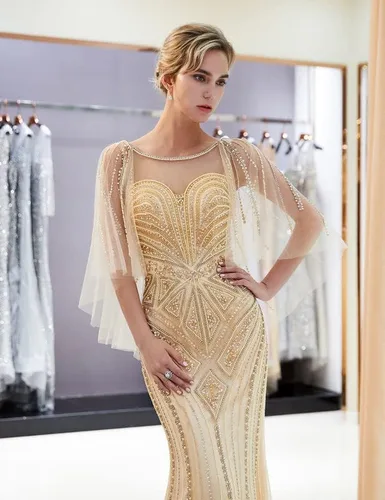 Vista 2 de Sarahbridal - Vestido largo de noche con cuentas de cristal para mujer