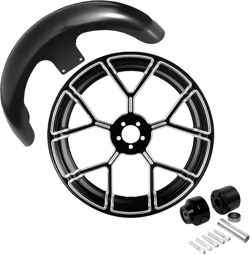 Vista 119 de TCMT Llanta de rueda delantera de 21", buje de rueda de brida de doble disco con guardabarros delantero negro sin pintar, compatible con modelos
