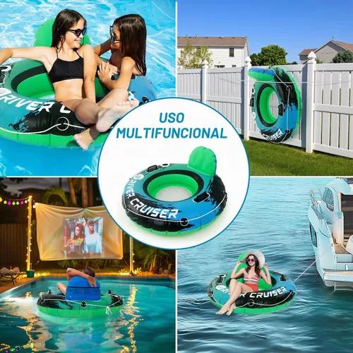 Vista 9 de River Tubes for Floating Heavy Duty Inflatable Floating Lounger Premium River Water Rafts Pool Float with Cup Holder Above Lake for Adults