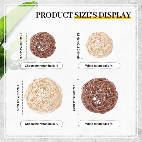 Vista 3 de Jetec 18 piezas de bolas decorativas para centros de mesa, bolas de musgo verde, cordón de mimbre y ratán, rellenos para cuencos decorativos