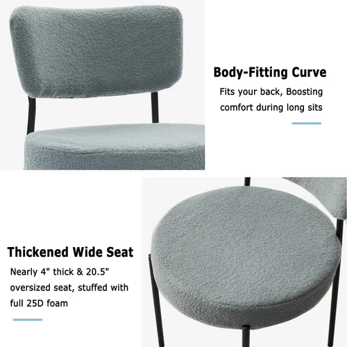 Vista 4 de Grey Boucle - Juego de 4 sillas de comedor modernas de mediados de siglo con respaldo curvado y patas de metal, sillas de comedor tapizadas redondas