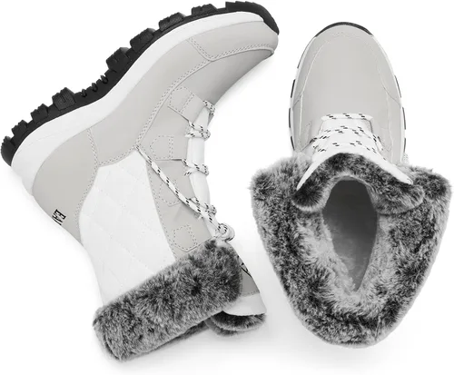 Vista 5 de EARLDE Botas de nieve para mujer con cordones impermeables a media pantorrilla, suela de goma para invierno