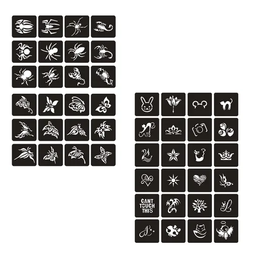 Vista 5 de Kit de Plantillas de Tatuajes Temporales de Henna de 16 Hojas, 72 PIEZAS Patrones de Animales y Flores Henna para Pintura Facial Plantillas de Arte