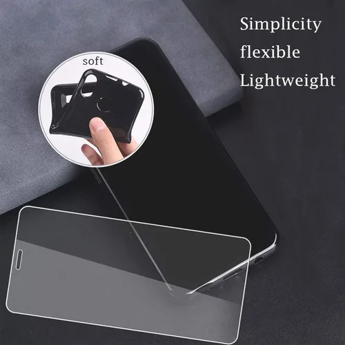 Vista 2 de Película de vidrio templado + cubierta para LG Wing [6.80 pulgadas], protector de pantalla y carcasa rígida a través de plástico negro