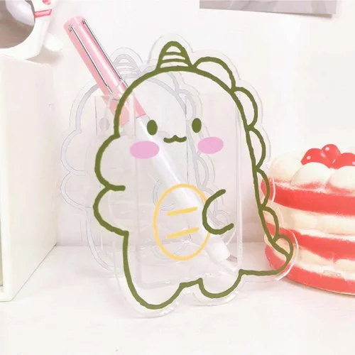 Vista 9 de Soporte acrílico Kawaii para bolígrafo, lindo soporte de escritorio de dibujos animados Kawaii organizador de brochas de maquillaje adecuado