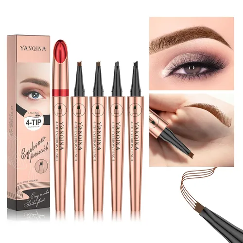 Vista 5 de Lápiz de cejas negro Liquid Microblading. Resistente al agua, de larga duración, natural, pluma de cejas con punta de horquilla de 4 puntos