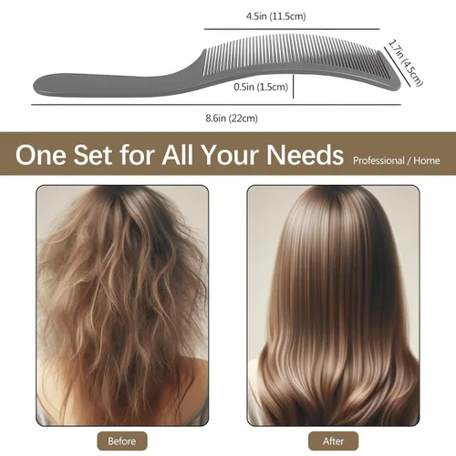 Vista 4 de Juego de 3 piezas de peine de peluquero curvado en negro, blanco, gris: perfecto para cortes de pelo profesionales y peinado, diseño ergonómico