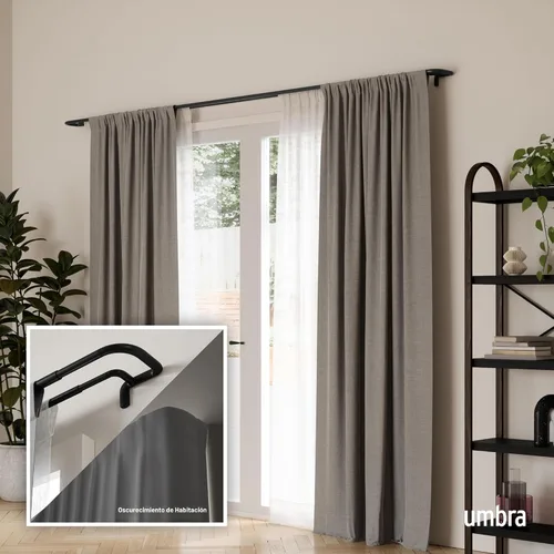 Vista 2 de Umbra Twilight - Juego de barras de cortina doble, diseño envolvente, ideal para paneles blackout o de oscurecimiento de habitación, de 30 a 84 Negro