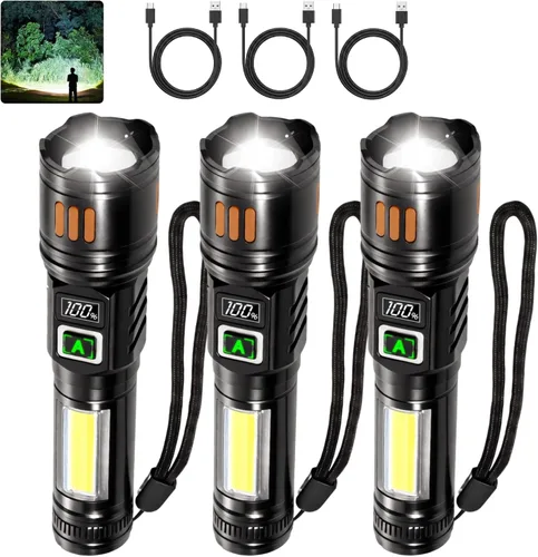 Vista 2 de AYL Paquete de 3 linternas recargables, linterna LED táctica de alto