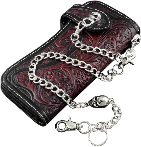 Vista 2 de Cartera larga de cuero con cadena de metal para hombre L69