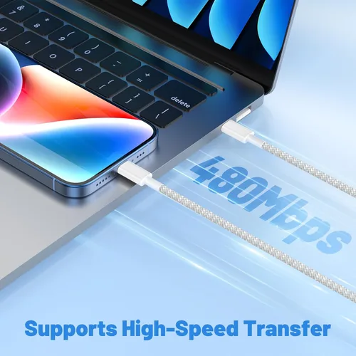 Vista 3 de Cable USB C a Lightning de 3/6/10 pies, [certificado Apple MFi], cable trenzado de carga rápida para iPhone, cable de carga tipo C para iPhone 14 13