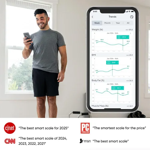 Vista 2 de Wyze Smart Scale X - Báscula digital de baño para peso corporal, IMC, grasa corporal, masa muscular, monitor de frecuencia cardíaca, sincronización