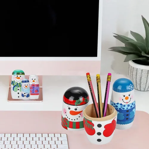 Vista 5 de 5 muñecas de anidación rusas de madera hechas a mano, muñecos de nieve para anidar, muñecas Matryoshka para regalo de cumpleaños de Navidad