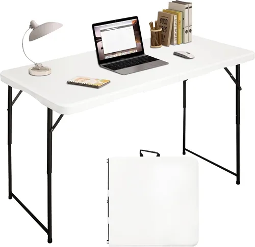 Vista 10 de Bblife Mesa portátil plegable para eventos de 4 pies, mesa de camping de plástico con 2 alturas ajustables, mesa de utilidad resistente para Blanco