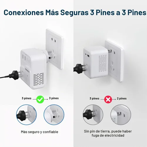 Vista 5 de Adaptador de enchufe de viaje europeo 7 en 1, adaptador de viaje universal de 2000 W con 3 enchufes de CA, 2 puertos USB-A y 2 puertos USB-C