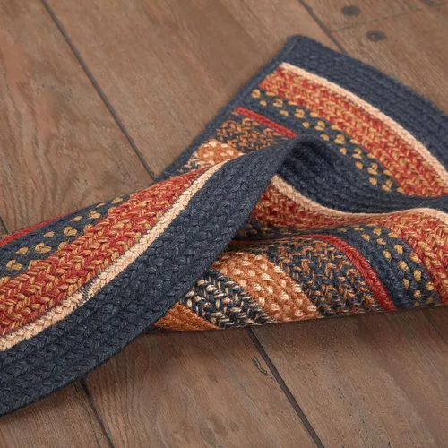 Vista 5 de VHC Brands Stratton Primitive - Alfombra decorativa de yute azul y rojo a rayas para entrada, cocina, baño, decoración rústica, medio círculo, 16.5