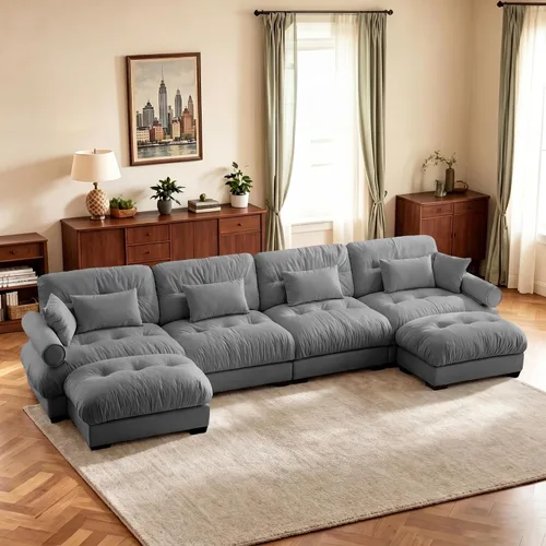 Vista 28 de Sofá biplaza de 93.7 pulgadas, sofá modular de 2 plazas, sofás seccionales grandes de color beige y blanco para sala de estar, juego de sofá