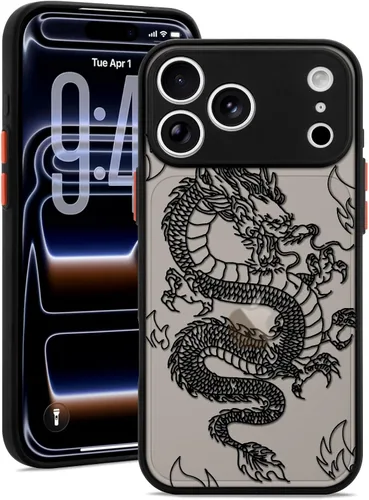 Vista 9 de Funda compatible con iPhone 15 Pro, diseño moderno de dragón 3D con diseño de animal de dragón esmerilado, parte trasera de policarbonato duro