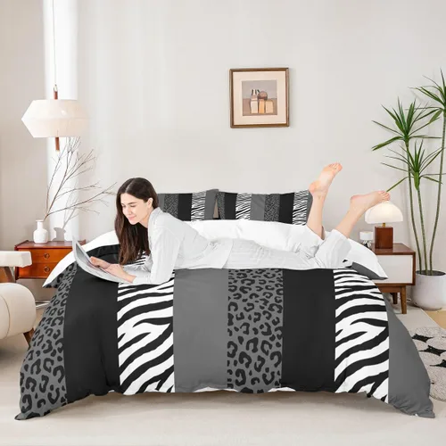 Vista 44 de Juego de funda de edredón para niños con estampado de leopardo, tamaño individual, juego de ropa de cama de moda de piel de guepardo abstracto