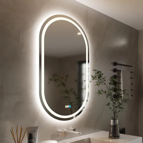 Vista 18 de Espejo LED redondo de 20 pulgadas, espejo samrt para baño, espejo de pared con luz, antiempañamiento, 3 colores regulables, frontal
