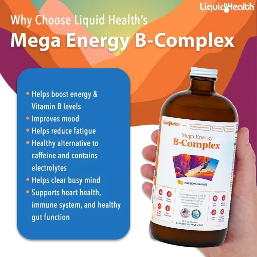 Vista 3 de LIQUIDHEALTH Mega Energy - Paquete de vitaminas líquidas de complejo B, calcio y magnesio para adultos, aumenta el nivel de energía natural, apoya