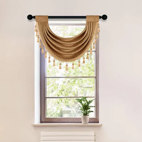 Vista 36 de ELKCA Cenefa Swag de Cascada de Chenilla Gruesa Beige para Sala de Estar Cortinas de Cenefa Pequeñas para Cocina, Paquete de 1