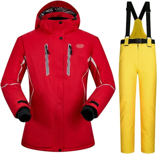 Vista 12 de Conjunto de chaquetas y pantalones de esquí para mujer, invierno al aire libre, talla grande, trajes de esquí cálidos con capucha, trajes de nieve E