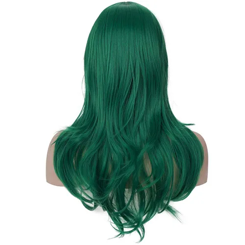 Vista 37 de Morvally - Peluca de cabello sintético lacio y ondulado con flequillo, 23 pulgadas de largo, resistente al calor, para Cosplay, disfraz de Halloween