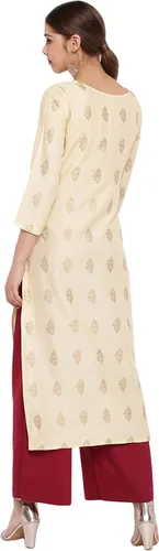 Vista 6 de Janasya Indian - Kurta de rayón crema para mujer