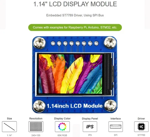 Vista 2 de waveshare 1.14inch LCD módulo 65K RGB pantalla IPS color pantalla para frambuesa Pi/para Arduino/para VisionFive2/STM32, etc. Interfaz SPI 3.3V/5V