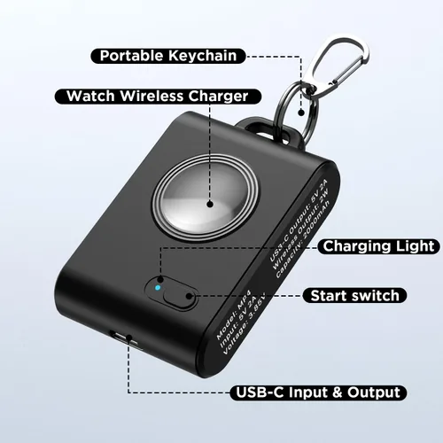 Vista 5 de Paquete de 2 llaveros portátiles inalámbricos magnéticos para iWatch, mini banco de energía de 2000 mAh, cargador de reloj inteligente de viaje