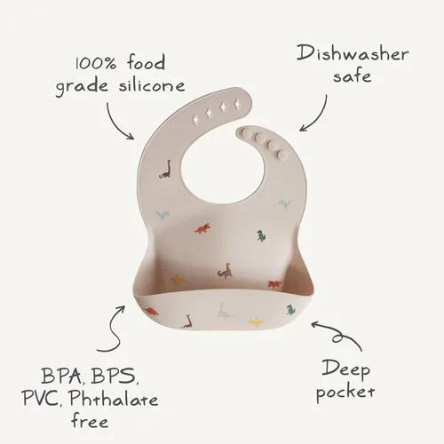 Vista 16 de Mushie - Babero de silicona para bebé, ajustable y resistente al agua (abejas) De 4 a 24 meses, lavable a máquina, correa ajustable