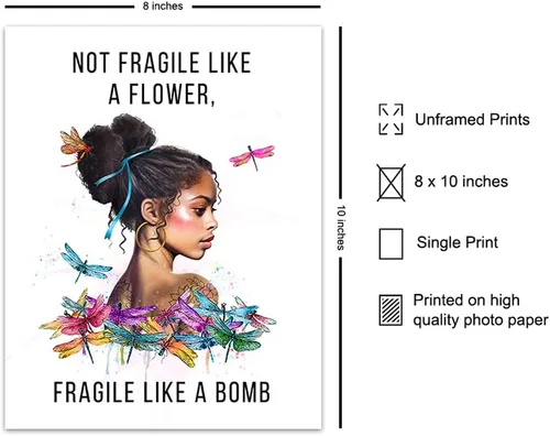 Vista 2 de African American Decor - African American Gifts for Women - Black Girl Wall Art - Not Fragile Like A Flower - Motivation Inspiration Wall Art &