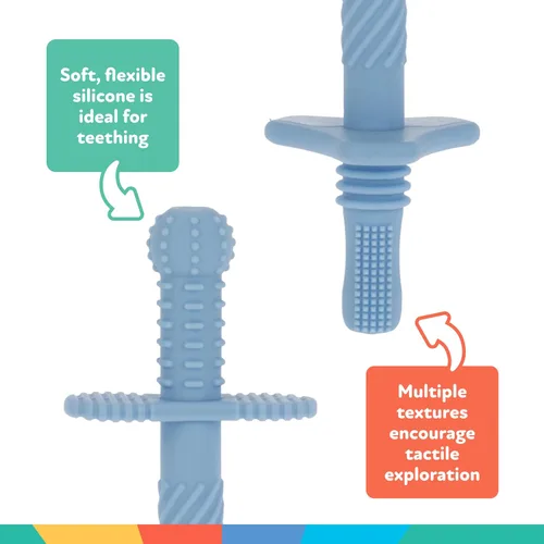 Vista 5 de Nuby Mordedores de Silicona Sensorial en Tubo - (Paquete de 3) Juguetes de Dentición Texturizados para Bebés y Lactantes - 3+ Meses - Naranja, Azul