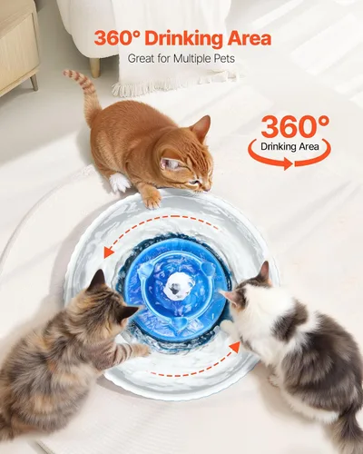 Vista 4 de VEVOR - Fuente de agua de cerámica para gatos, fuente de agua VEVOR de 2.1L/71 onzas, dispensador de agua de porcelana, bomba ultrasilenciosa, área