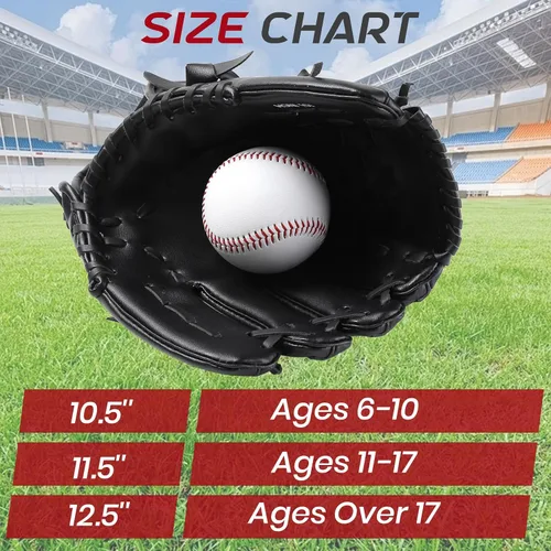 Vista 5 de Guantes de béisbol + juegos de pelotas, guante de sóftbol, guante de béisbol, 10.5-12.5 pulgadas para entrenamiento de jóvenes/adultos y juego