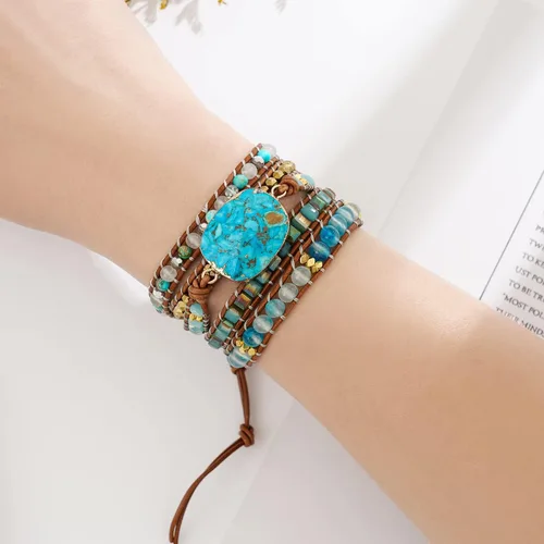 Vista 2 de Plumiss Women Boho Handmade Natural Stone Crystal Leather Bead Wrap Bracelets Collection