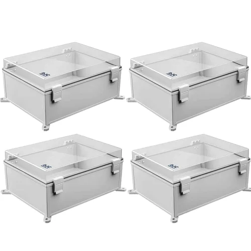 Vista 7 de Co. ABS 6.6" x 8.7" x 4.3" impermeable IP67 caja electrónica con bisagras con placa de montaje, soporte, cubierta de plástico y clips