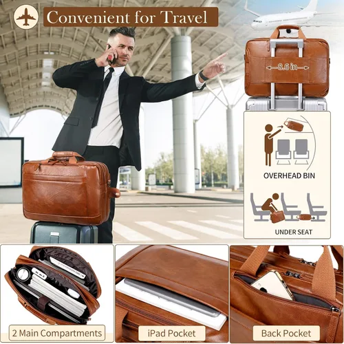 Vista 7 de Bolso de Mensajero de Cuero Sintético para Hombre Bolsa de Laptop de 17-17.3 Pulgadas para Hombre Bolsa de Cuero de Oficina Convertible Mochila 3