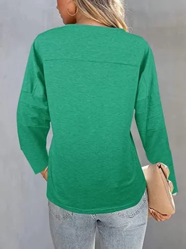 Vista 2 de JAWINT Camisetas de manga larga para mujer, lindas, informales, cuello redondo, ajuste holgado
