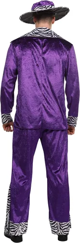 Vista 8 de Maxim Party Supplies Disfraz de jugador adulto Mack Daddy Hustler traje de terciopelo incluye sombrero, chaqueta de traje, pantalones, cadena dorada