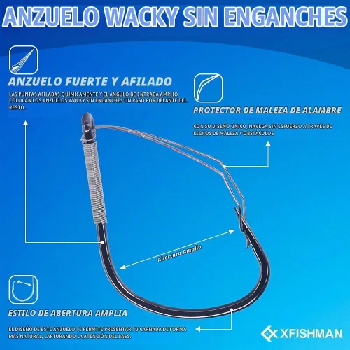 Vista 2 de Anzuelos Wacky Rig sin malas hierbas, anzuelos de pesca para señuelo de gusano de aparejo loco